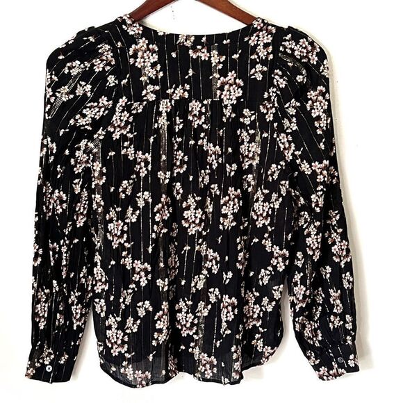 Loft Petite Metallic Floral Long Sleeve Top Blouse - Picture 2 of 5